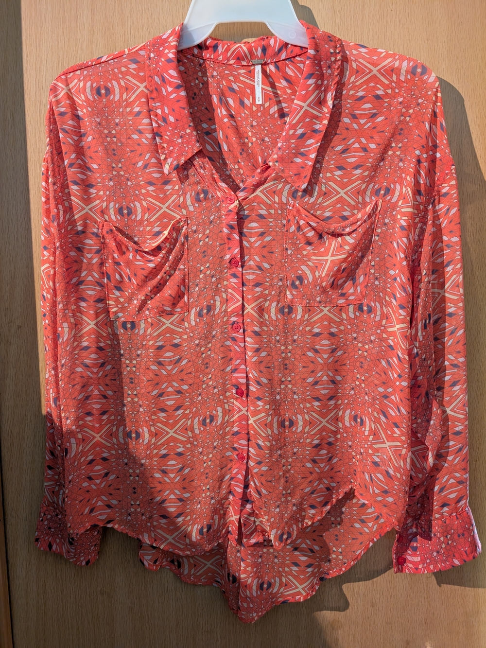 Free People Coral Geometric Button-Down Shirt